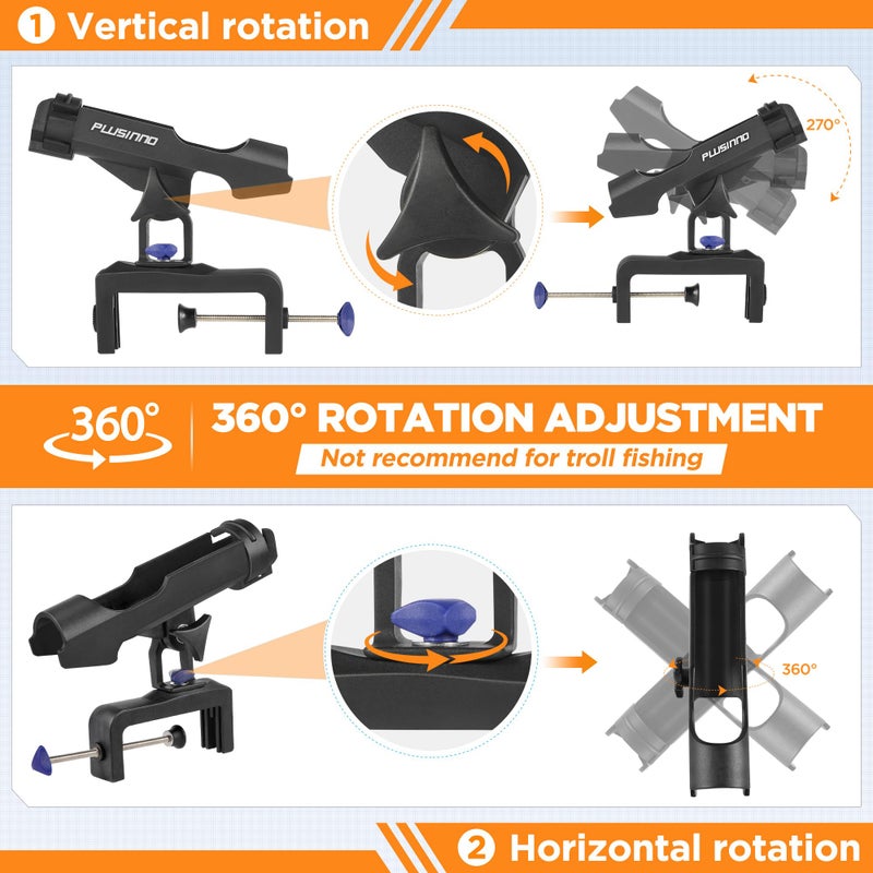 PLUSINNO حامل قضبان الصيد PLUSINNO مع فتحات كبيرة وقابل للتعديل 360 درجة لحامل القضبان القابلة للطي (1 عبوة زرقاء) - Image 3